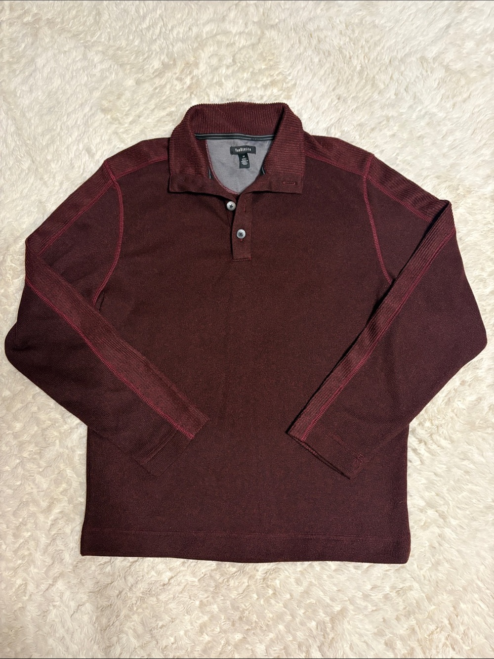 Van Heusen Men's Long-Sleeve Polo Sweater in Deep Burgundy Sz M